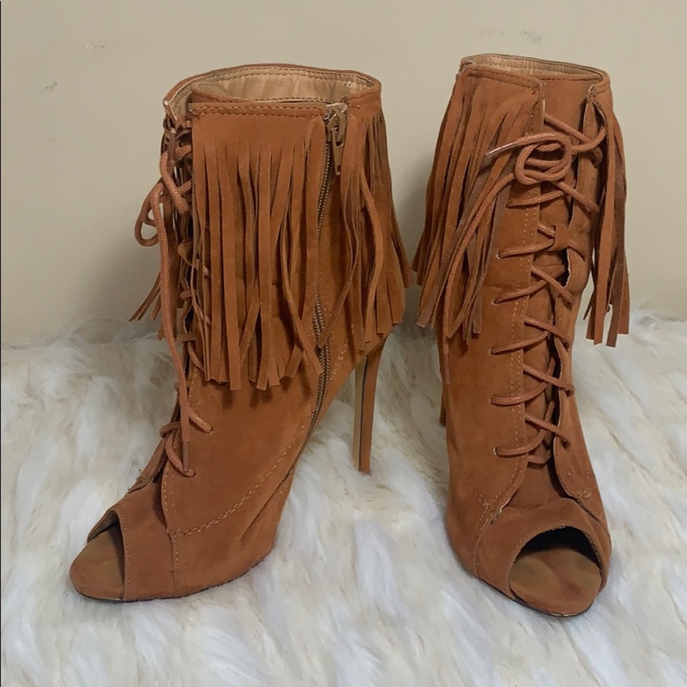 Fringed Open Toe Booties - image 2